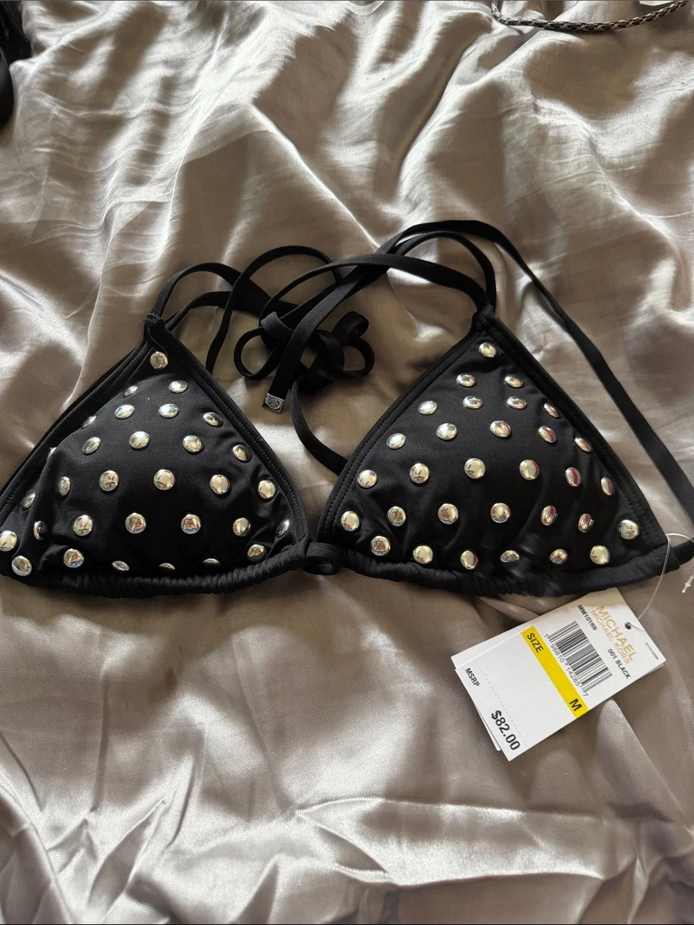 Michael Kors Black Studded Triangle Bikini Top